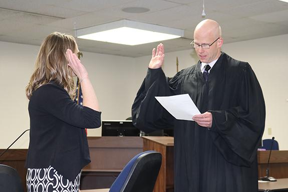 Katrina Rasmussen was sworn in as the Clerk of Circuit Court by Judge Guy Dutcher on March 18. Rasmussen will be taking over for Melissa Zamzow, who has resigned from the position.  