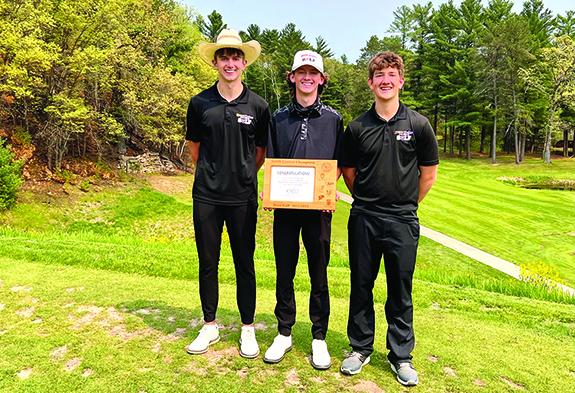 (Right photo) Wautoma/Wild Rose golfers Carson Armstrong, Kaiden Dopp, and Trey Reilly were named the top three golfers in the conference, earning them first team all-conference honors. 