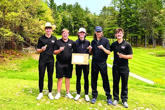 The 2023 Wautoma/Wild Rose golf team took first at the conference golf meet this year, earning them the conference championship title: Carson Armstrong, Mason Heuer, Kaiden Dopp, Logan Slusser, and Trey Reilly.