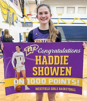 Junior Lady Pioneer Haddie Showen broke Westfield High School’s all-time career assists during the Jan. 2 matchup in Randolph. She broke Jennifer Fenske’s record of 331 career assists from 1988 to 1992.  Haddie currently has 348 career assists.  Showen is also congratulated for scoring her 1000th career point after a 64-25 win in Mauston on Feb. 1. 
