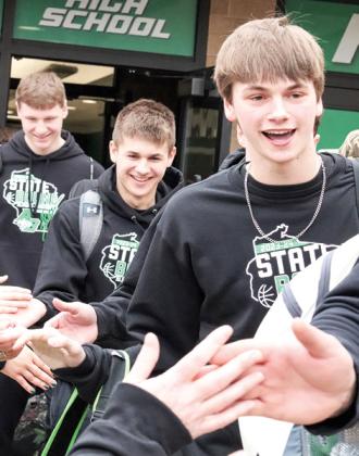 Community members gathered at Almond-Bancroft High School on March 14 to cheer on the Eagles for their first trip to the WIAA Boys’ State Basketball Tournament. 