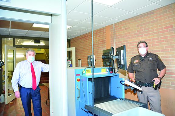 One entry X-ray equipment at Waushara County Courthouse Robert Sivick, Waushara County Administrator and Deputy Garbaro explained the body and bag x-ray.
