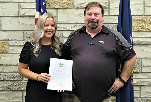 At the Aug. 9 Common Council meeting Mayor John Nixon presented Chelsie Bohler with a certificate of Resolution #2021-03, which honors and thanks Bohler for her years of service as the Executive Director of the Waushara Area Chamber of Commerce.  The resolution thanks Bohler for “her service to the community and her efforts above and beyond her obligations, making the Wautoma area a better place to live.”