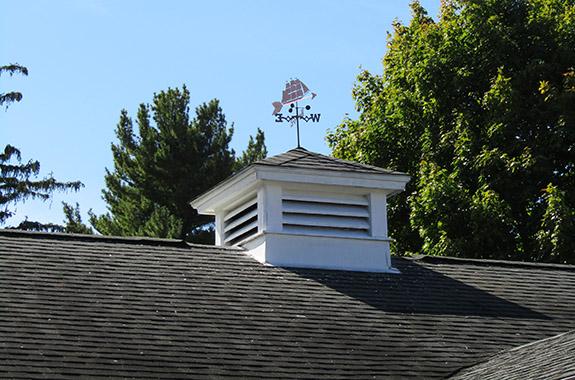 A weathervane was donated by Library Director Kent Barnard and his wife Erin for the top of the Patterson Memorial Library in Wild Rose.
