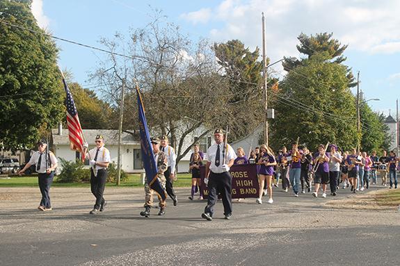 The Wild Rose American Legion was followed closely by the Wild Rose High School marching band in the Oct. 8 Homecoming parade.