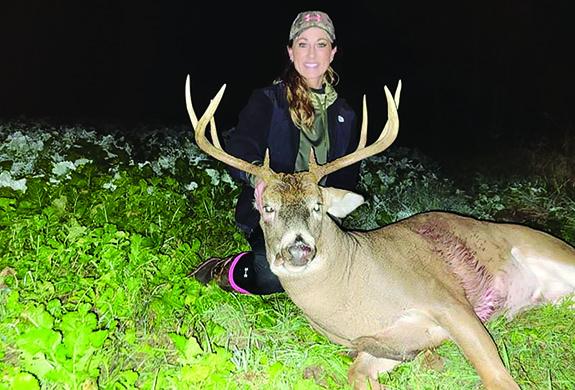 Shauna Hobbs, Redgranite, bagged this trophy rack 8 point buck while bow hunting in Marquette County on Oct. 23.  She downed the buck with a 30 yard shot.