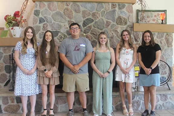 Those receiving scholarships totaling $9,000 from the ThedaCare Volunteers of Wild Rose during a June 9 luncheon at the Mt. Morris Camp and Conference Center included Megan Kelly, Wautoma graduate, Teagan Reitz, .