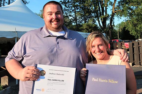 Andrew Sulewski and Hillary Hammel, Paul Harris Fellow recipients, were honored at the Rotary banquet on June 29 at the Moose Inn, Wautoma.