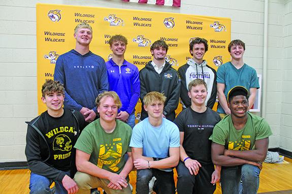 Wild Rose High School 8-man football athletes were recognized during a Nov. 1 awards ceremony. When it came time for team awards, Coach Havlovitz stated it was rather difficult to designate the specific awards, and figured he’d come up with 10 MVPs. Those players honored were (kneeling): Brett Wilbert, Austin Voskuil, Cohen Deschler, Bennett Szameitat, Jonah Williams (standing): Mason Beder, Evan Tratz, Brett Mueller, Jackson Hanson, and Elijah Storms.